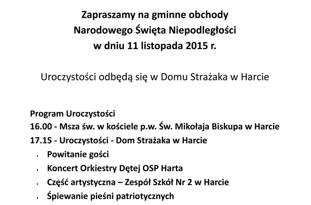 Gminne Obchody Narodowego Święta Niepodległości w Harcie